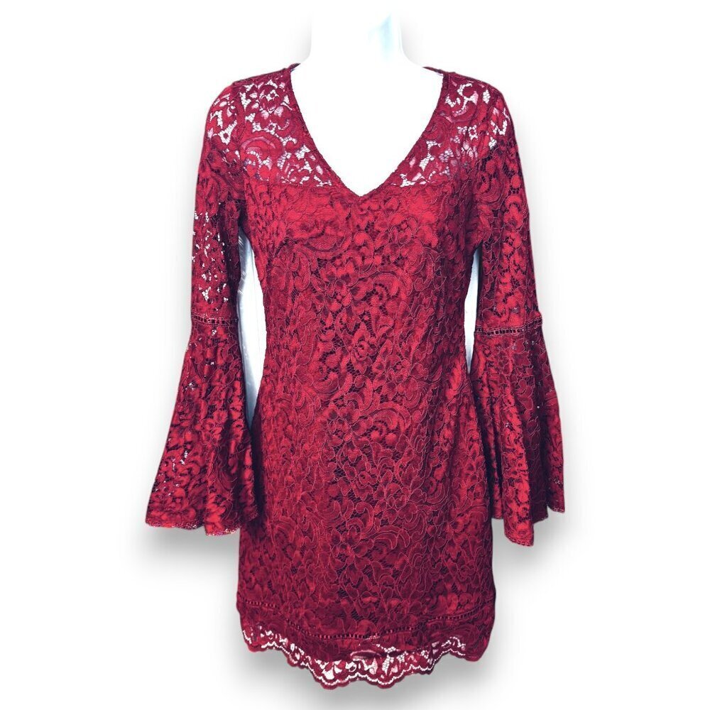 White House Black Market Red Lace Drama Sleeve Dress Size 4/6